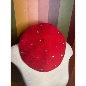 Red rhinestone wool vintage beret hat French cute women’s hat